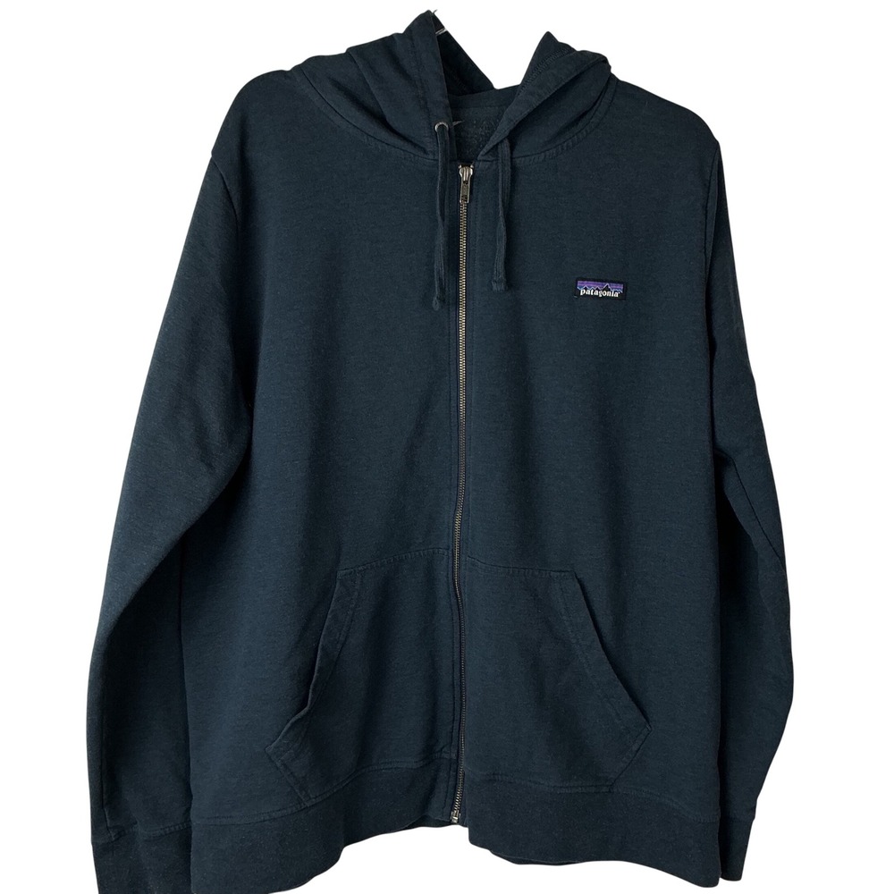 Patagonia Full Zip Hoodie Mens XL Navy Blue P-6 Logo Fleece Sweatshirt No Tag